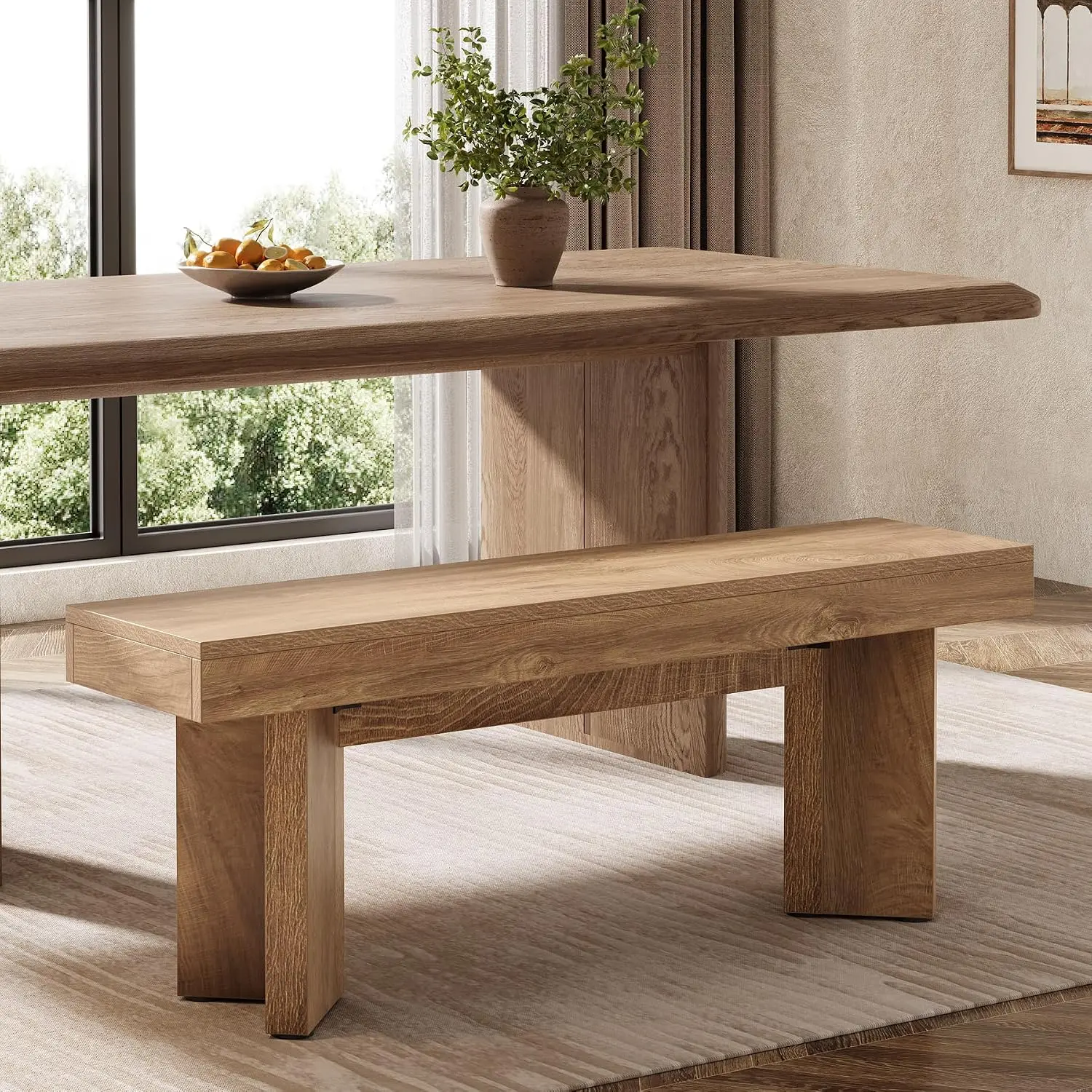 LustreC 47 In Farmhouse Kitchen Dining Bench, MDF Wood with Sturdy Frame, Triangular Feet, Easy Setup