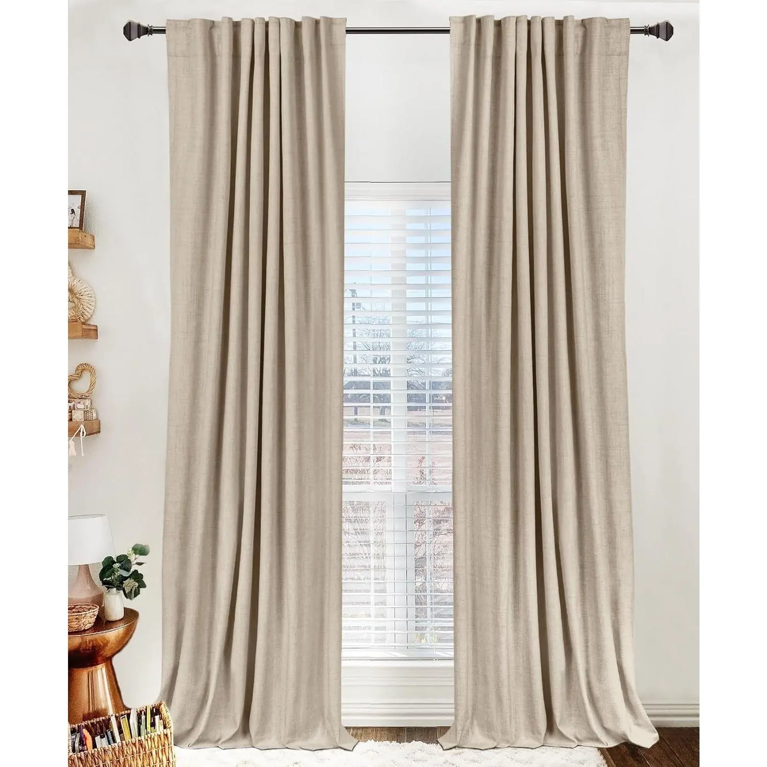 Linen Textured Total Blackout Curtains for Bedroom 108 Inches Long, Oatmeal | 100% Blackout Shield, Back Tab/Rod Pocket Living Room Drapes, Thermal Insulated Blackout Curtains 2 Panels Set, 50"W x 108"L