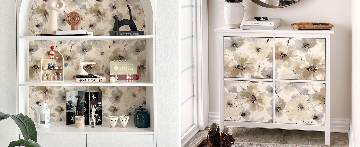 Floral Peel and Stick Wallpaper, Beige Yellow Watercolor Flower Contact Paper Peel and Stick for Bedroom, Vintage Removable Waterproof Self Wall Paper 118 x 17.3in, 14.4 sq.ft