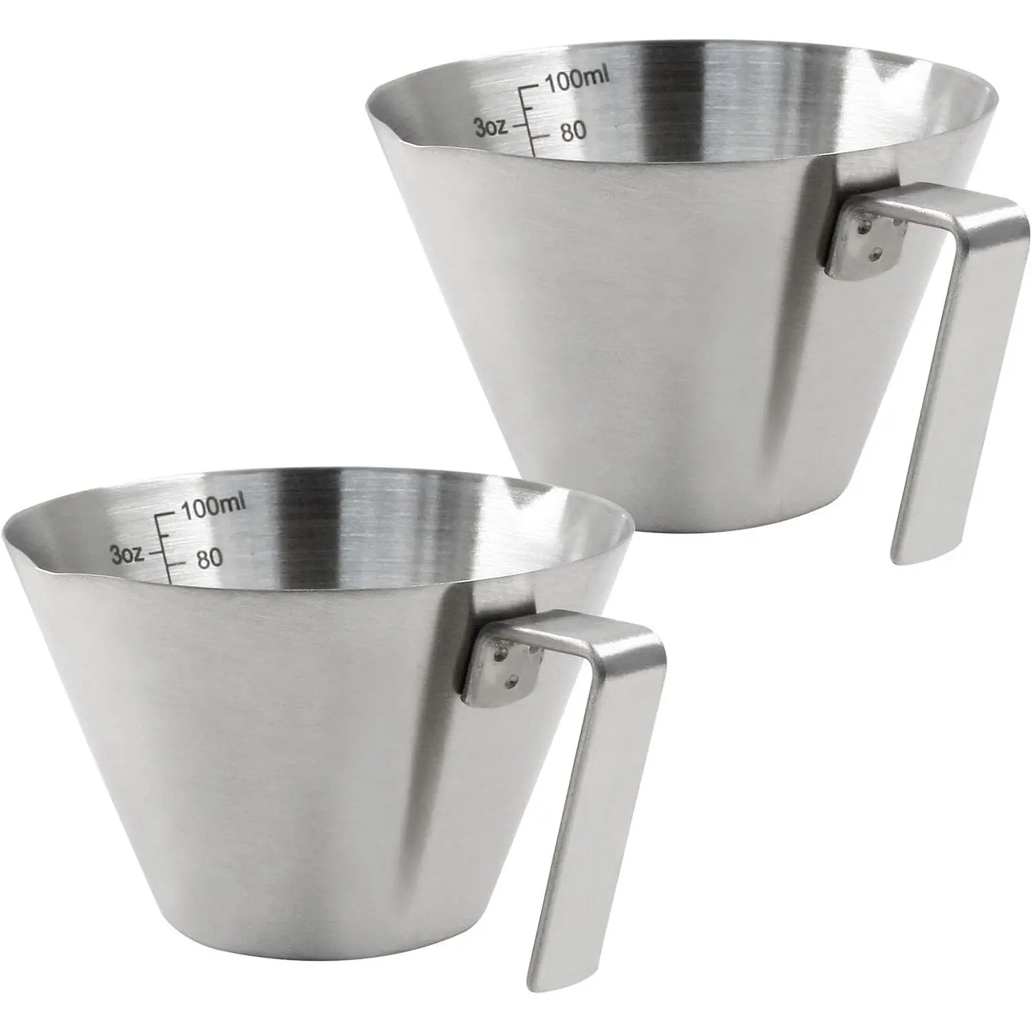 2 count 100 ml / 3.4 oz Stainless Steel Espresso Cups Pouring Cup |  Scale, Double Spout Espresso Measuring Cup, with Comfortable Handle, Metal Espresso Shot Cups