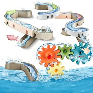 Rail slide combo water toy, baby bathroom slide with rotating fish music toy, fun suction cup block educational water toy for the bathroom wall, hand-eye coordination development toy, Christmas gift, Halloween gift, holiday gift