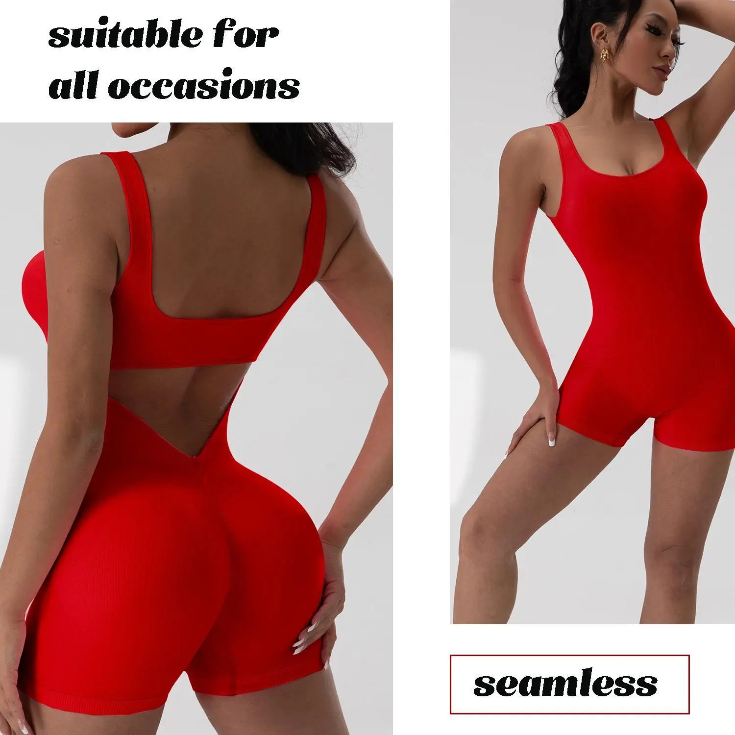 Women's Strapless Backless Body Shaping Seamless Jumpsuit - U-Neck Sleeveless Threaded Stretch Athletic Bodysuit, Tummy Control Sleeveless Back Detail Bodysuit Without Bust Pads for Yoga, Backless Strapless Bodysuits