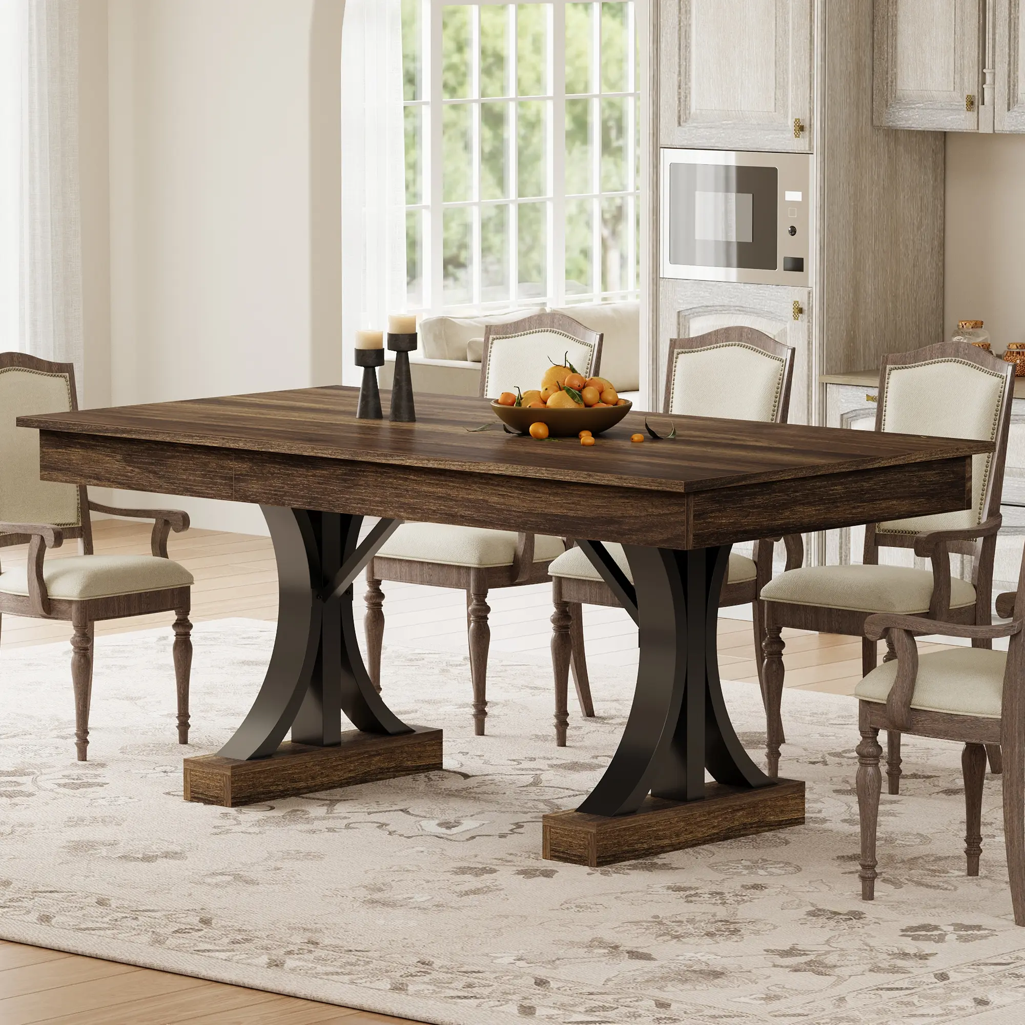 🍽️ Garvee 71" Industrial Dining Table for 6-8 – Double-Sided Drawers, C-Shape Base, Sturdy Wooden Kitchen Table with Large Tabletop. Perfect for Home & Office! 🪵