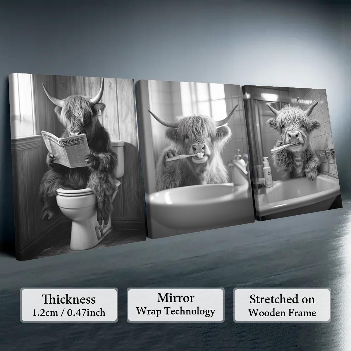 Highland Cow Pattern Canvas Framed Painting, 3 Counts Modern Wall Art Painting, Wall Art Decor for Home Interior Living Room Bedroom Office, Ornaments, Indoor Decoration #TOP PICKS