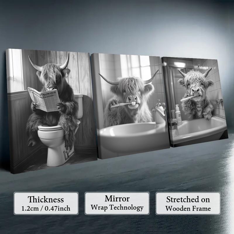 Highland Cow Pattern Canvas Framed Painting, 3 Counts Modern Wall Art Painting, Wall Art Decor for Home Interior Living Room Bedroom Office, Ornaments, Indoor Decoration #TOP PICKS