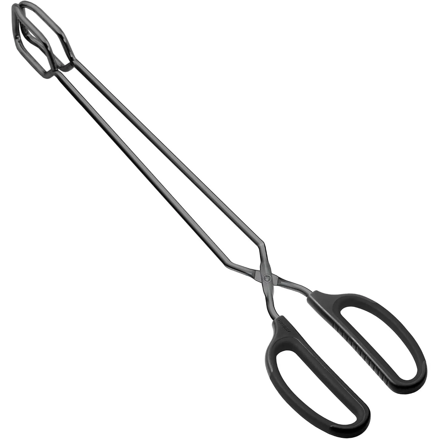 16" Extra Long Stainless Steel Scissor Tongs (Black) | Stainless Steel Metal Kitchen Tongs for Cooking, Grilling & Serving