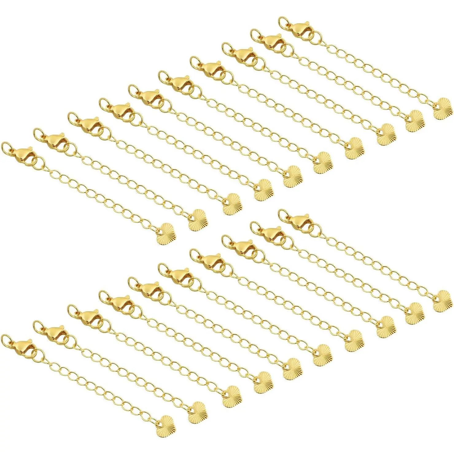 18K  Plated Necklace Extender Chain 2.5 Inch Brass  Extension with Lobster Clasp & Be  for Necklace Bracelet Anklet,  Making & Repair(20 PCS  Heart )
