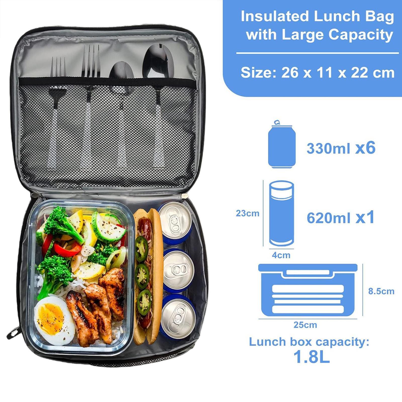 Black Small Flip Cover Lunch Bag Reusable Portable Lightweight Thermal Insulated Lunch Tote Bag For Men Women Adults Office Work Picnic Travel Daily Commute Food Storage Bag