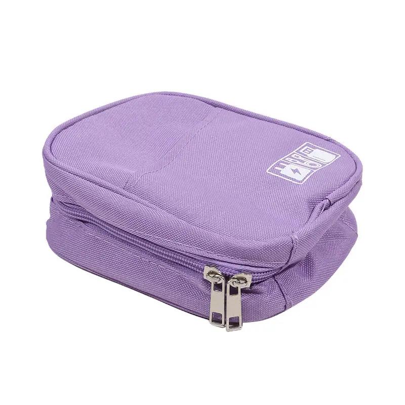 Oxford Travel Cable Bag Shockproof Multi-layer Charger Data Cable USB Bag Organizer Solid Color Electronic Accessory Storage Bag