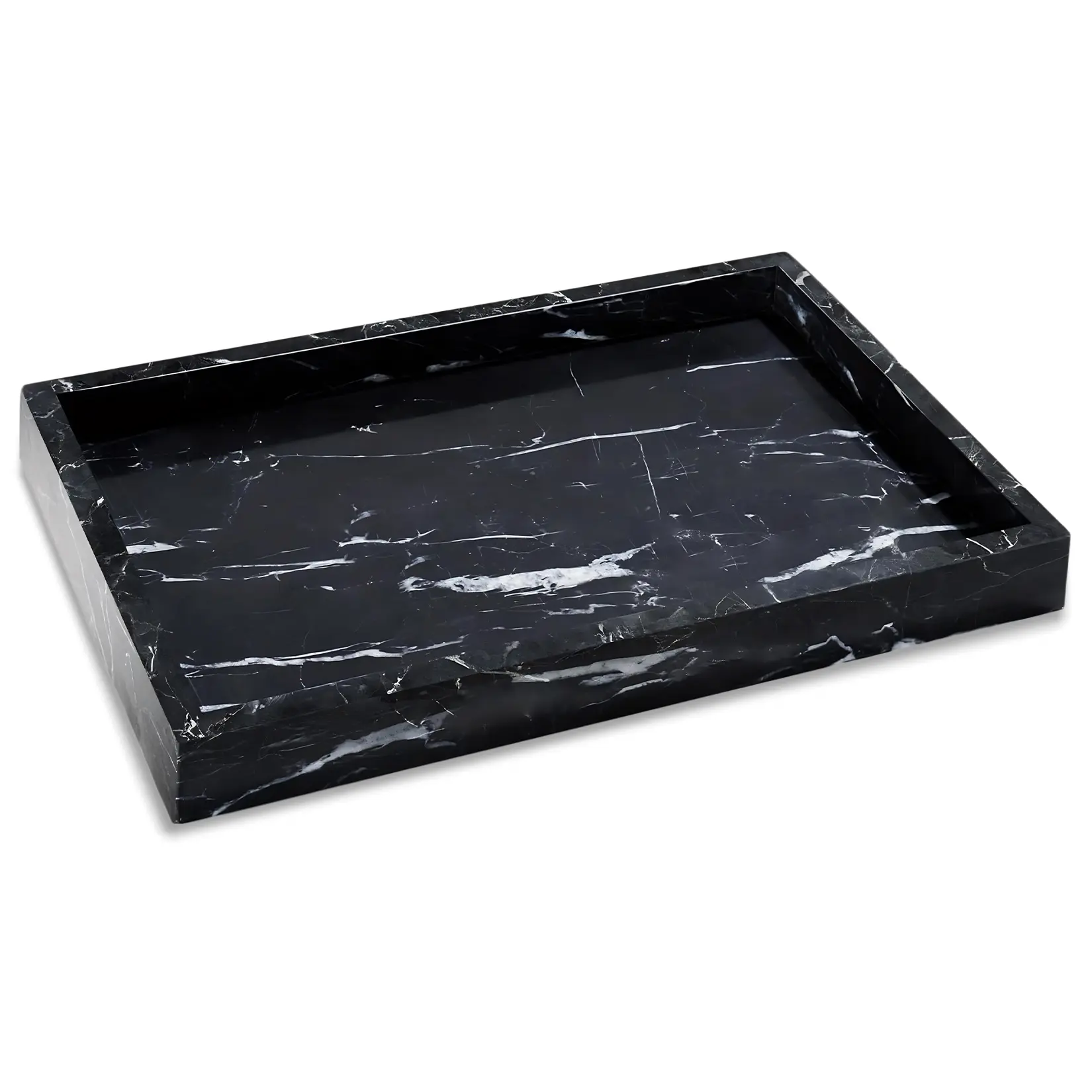 Luxury Black Natural Marble Vanity Tray – Large Water-Resistant Stone Organizer for Bathroom, Countertop, or Dresser – Decorative Tray for Jewelry, Perfume & Accessories,