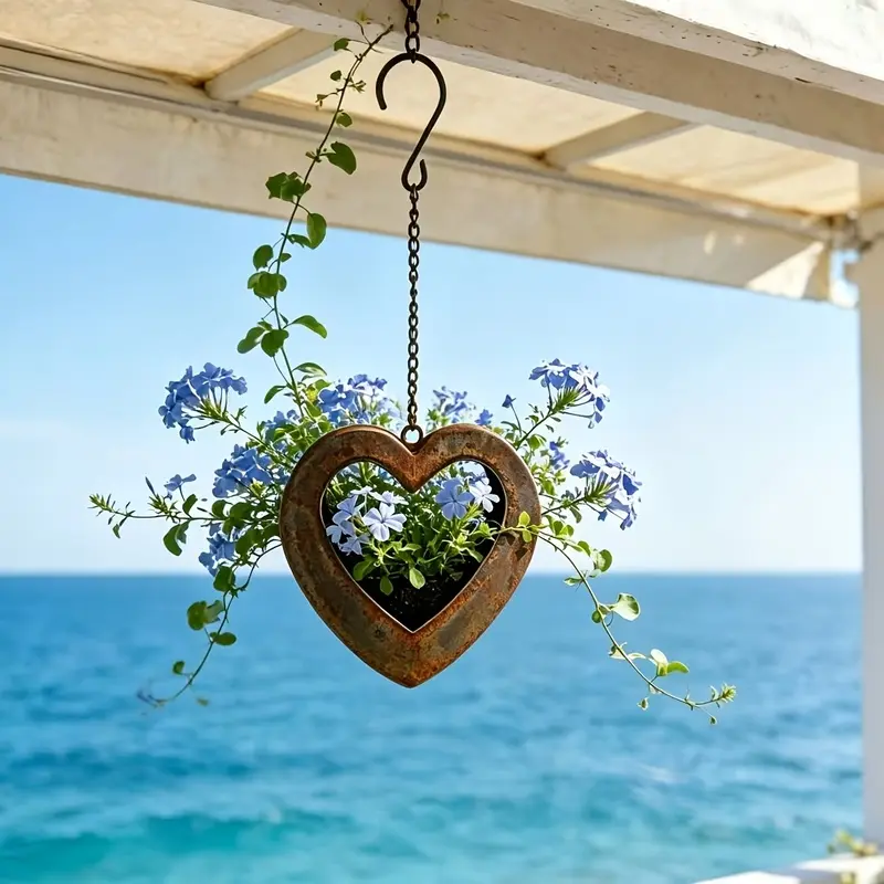 Vintage Rusty Heart Hanging Planter, Creative Iron Hollow Heart Hanging Flower Pot, Outdoor Metal Planter, Living Room Bedroom Balcony Decor, Perfect for Succulents, Green Plants, Artificial Flowers And Dried Flowers gardening gift home decor
