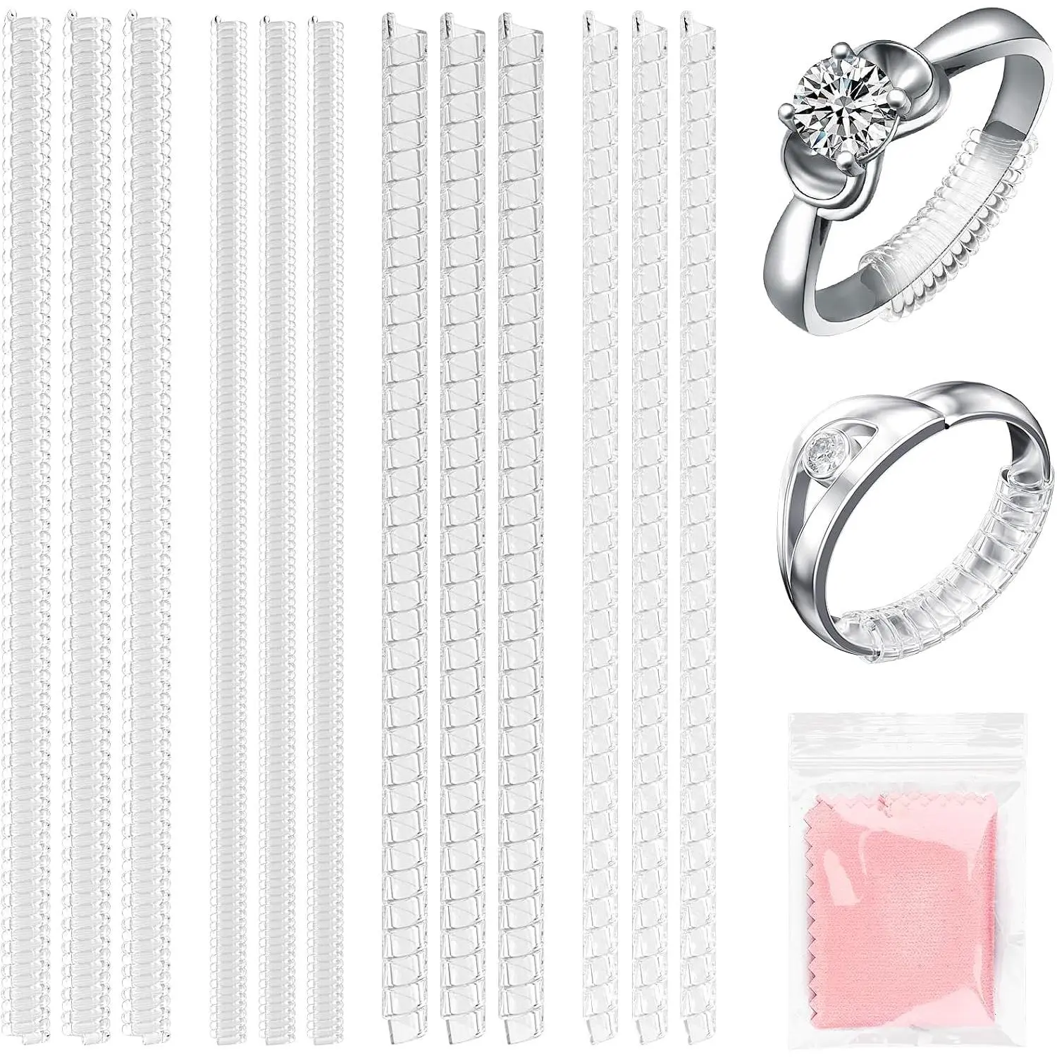 Ring Sizer for Loose Rings, 12 count 4Sizes, Invisible Clear Ring Guard
