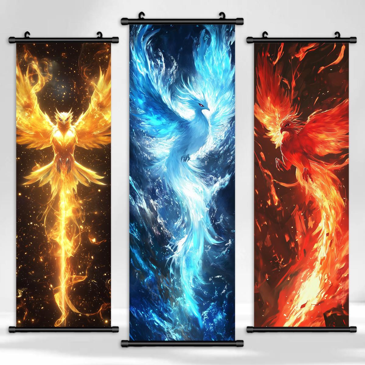Creative Phoenix Pattern Wall Durable Decorative Tapestry Wall Mural, 3 Counts/set Modern Art Wall Decor, Wall Hanging Decor for Home Living Room Bedroom