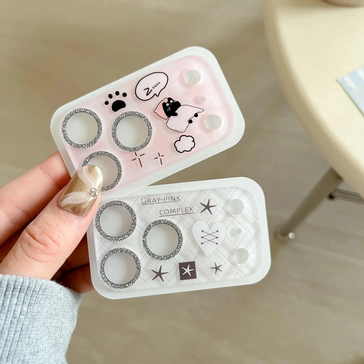 For iPhone 17 Pro Max 17pro 17promax Camera Lens Protector Cute Cartoon Sleeping Kitten Glitter Lens Tempered Glass Protect Film