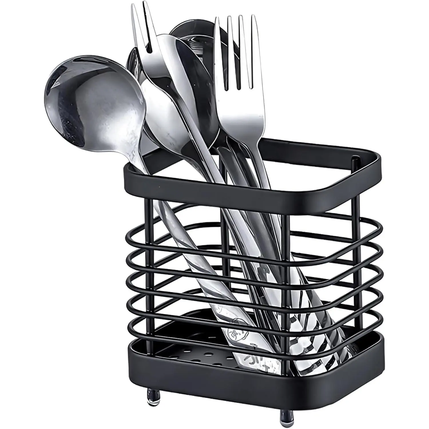 Small Stainless Steel Black Kitchen Sink Utensil Holder Drying Rack Cutlery Drainer Caddy Spoon and Fork Organizer