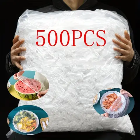 500 Reusable Elastic Food Storage Lids, Sealing Lids, Transparent Stretchable Plastic Bowl and Plate Seals, Kitchen and Restaurant Use, Random Packaging Style