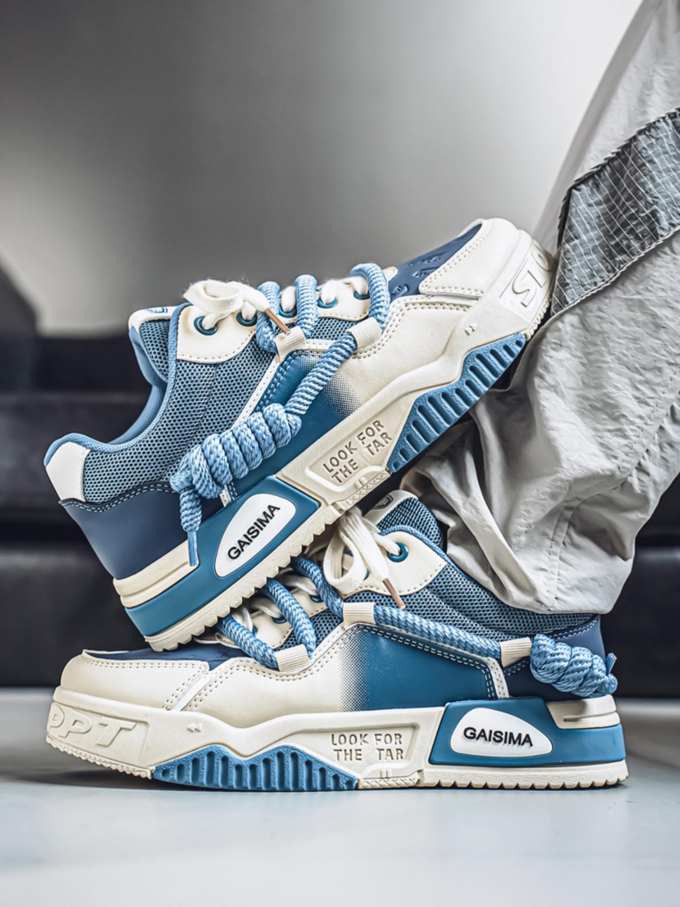 Men's Sporty Lace-Up Thick Sole Sneakers, Breathable Comfortable PU Leather Shoes, All-Season Outdoor Skateboarding Footwear