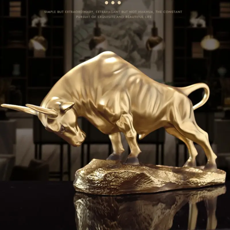 Luxury Pioneer Cow Sculpture, Decorative Figurine, Decoration Figure, Detailed Muscle Texture, Rock Base, Office Desk Decor, Business Gift, Resin Material
