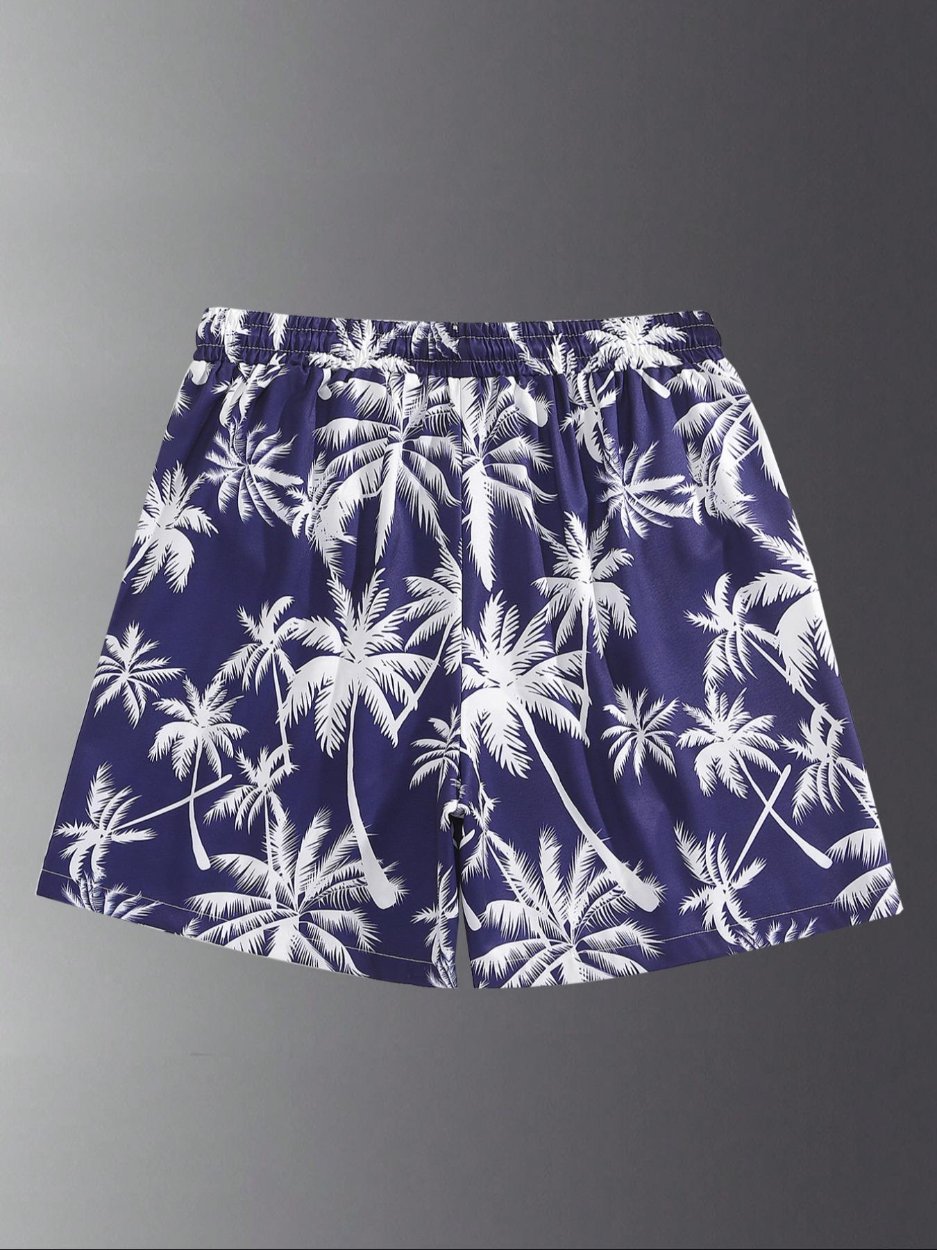 Men's Palm Tree Print Swim Shorts, Regular Fit Casual Comfy Breathable Swim Shorts for Summer, Men's Swimming Swimwear for Beach Vacation, Clothing, Swim Bottoms, Swimtrunks, Summer Swim Trunks, Drawstring Swim Bottom