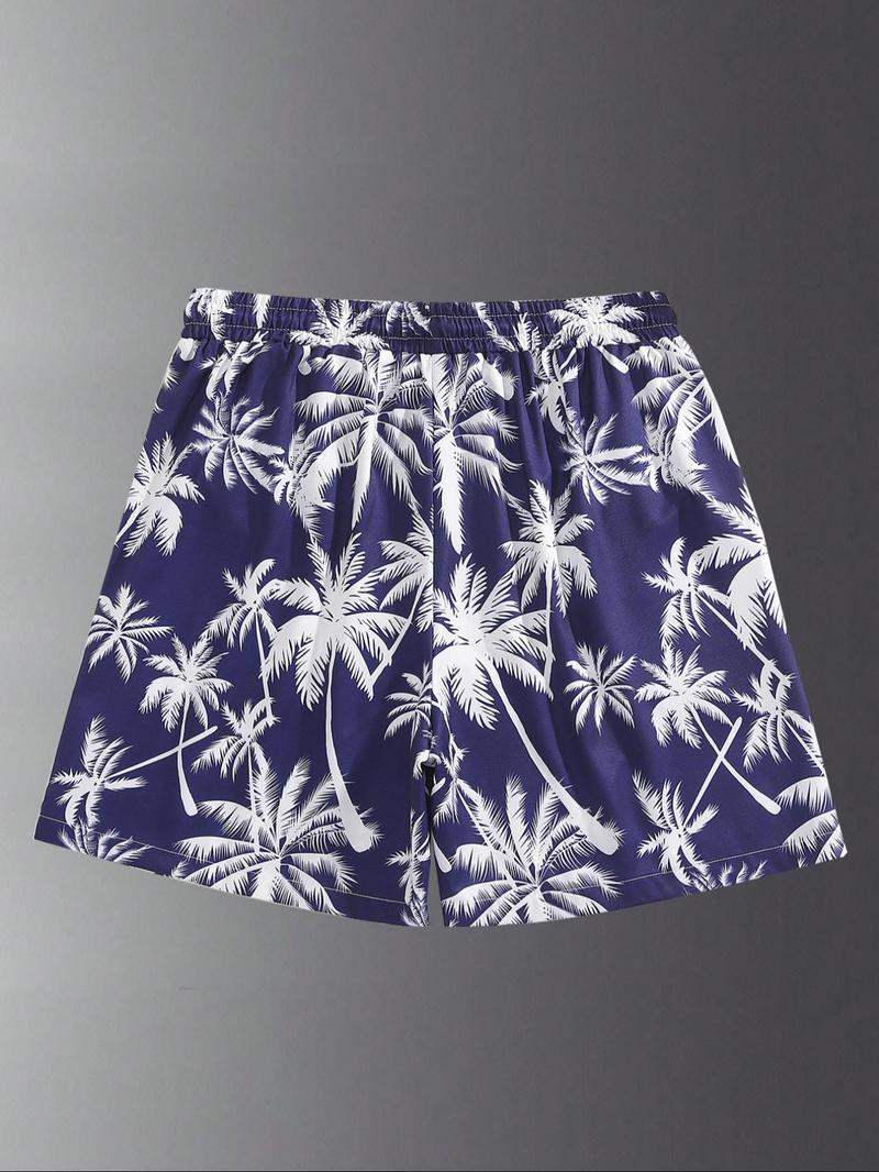 Men's Palm Tree Print Swim Shorts, Regular Fit Casual Comfy Breathable Swim Shorts for Summer, Men's Swimming Swimwear for Beach Vacation, Clothing, Swim Bottoms, Swimtrunks, Summer Swim Trunks, Drawstring Swim Bottom