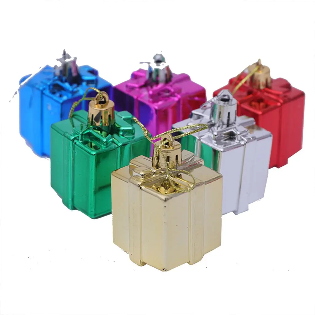 6 Pieces 5.5cm Christmas Tree Gift Box Decoration, Mini Plastic Boxes, Multi-Color Xmas Pendant, Party Supplies, Holiday Decorations