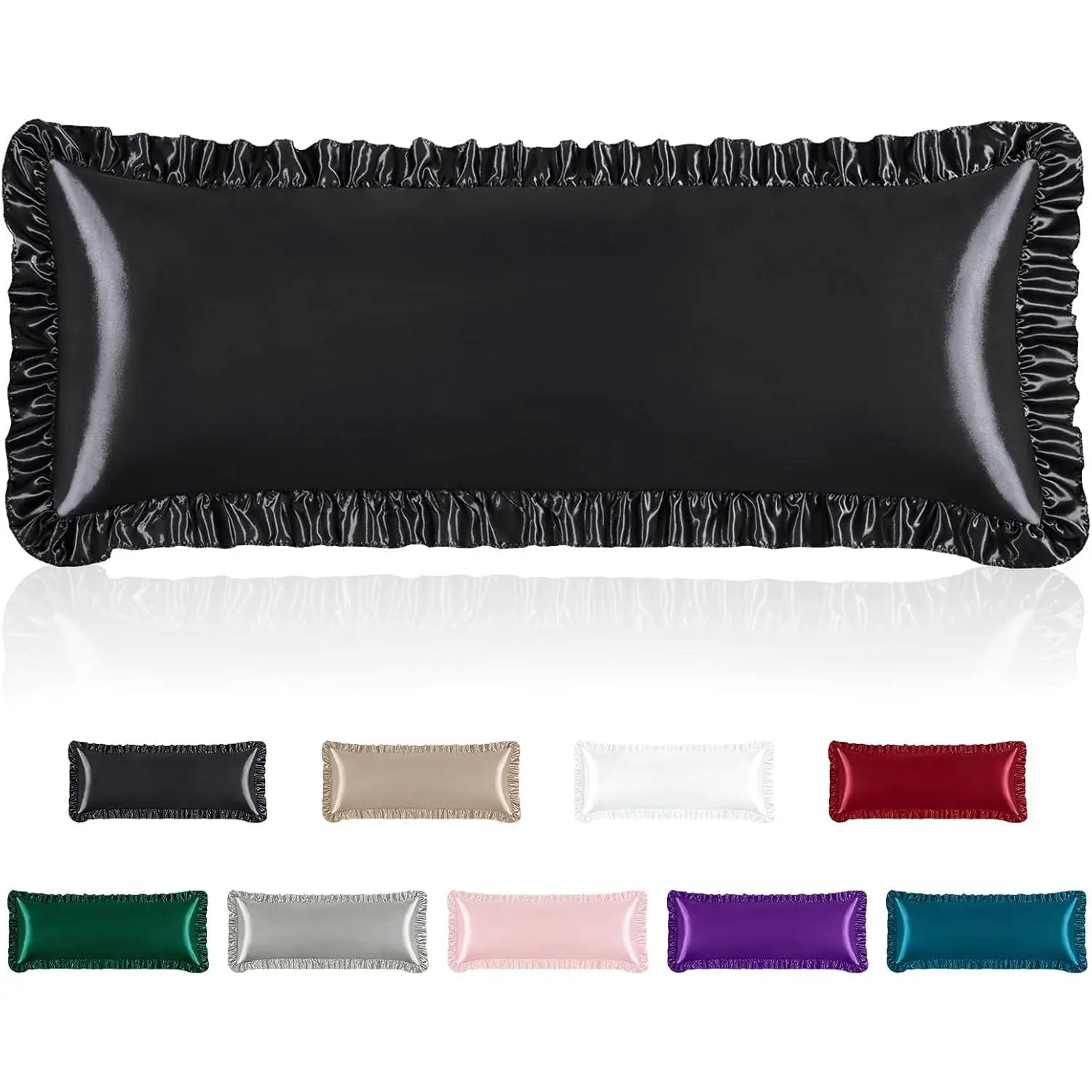 Ruffle Body Pillow Cover, Body Pillowcase with Envelope Closure, Luxury & Soft Long Pillow for Hair and Skin, Ruffled Long Pillow Shams (Black)