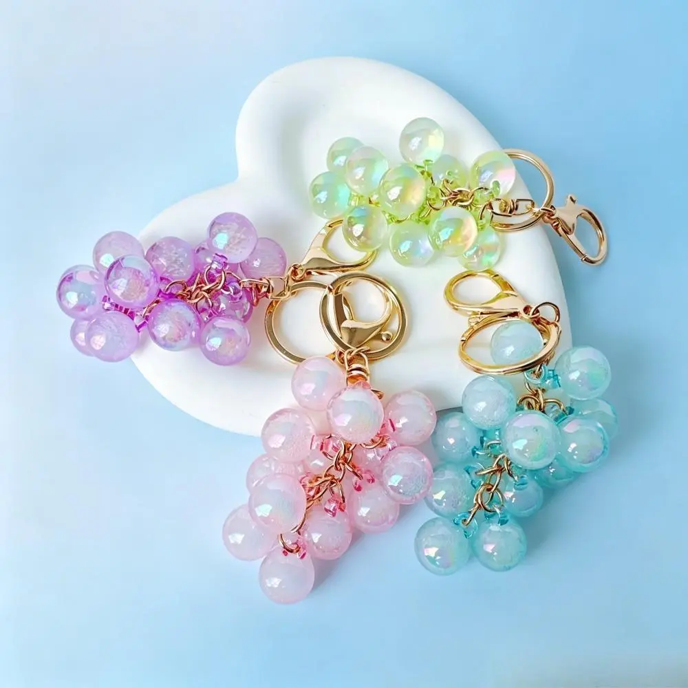Green Grape Cluster Portable Keychain Charms & Twillies, Glitter Paper Aesthetic Translucent Fruit Bag Charm, Cute Fresh Everyday Backpack Decor Idea Accessory for Women