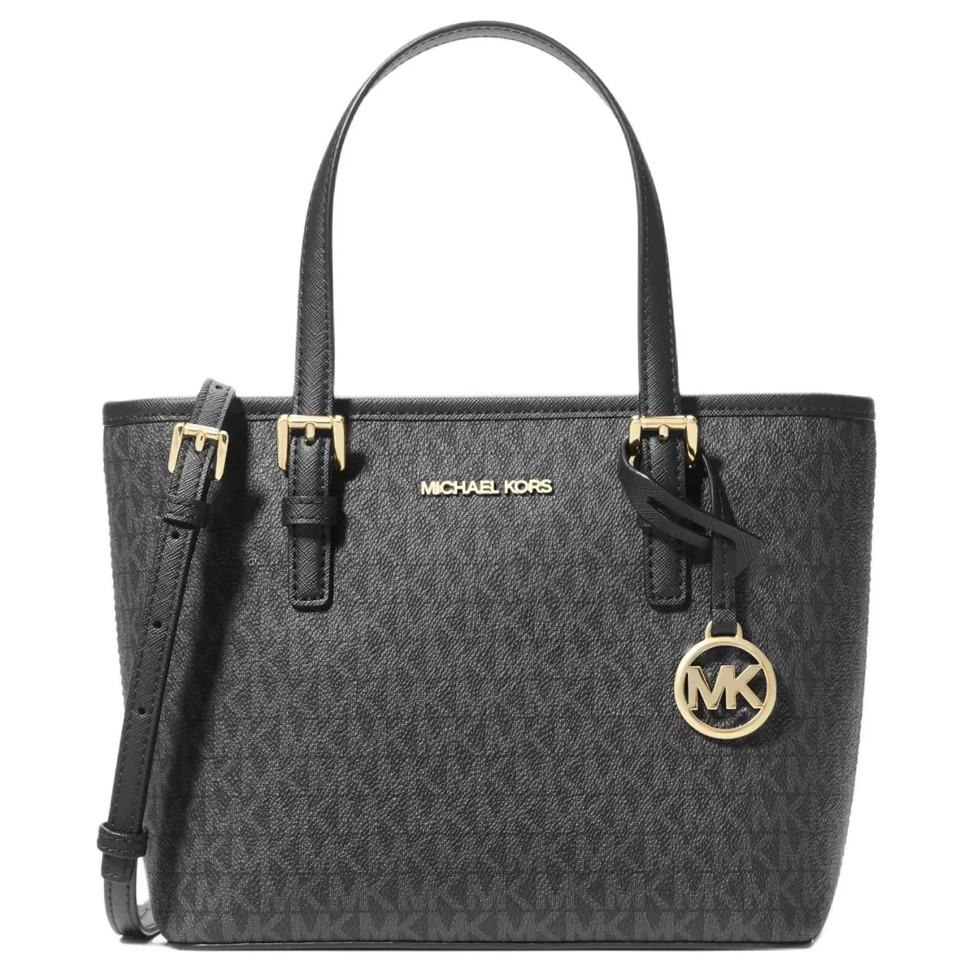 Michael Kors MK Jet Set Travel Tote Bag for Women – Minimalist Logo-Printed Coated Canvas Shoulder Bag in Black