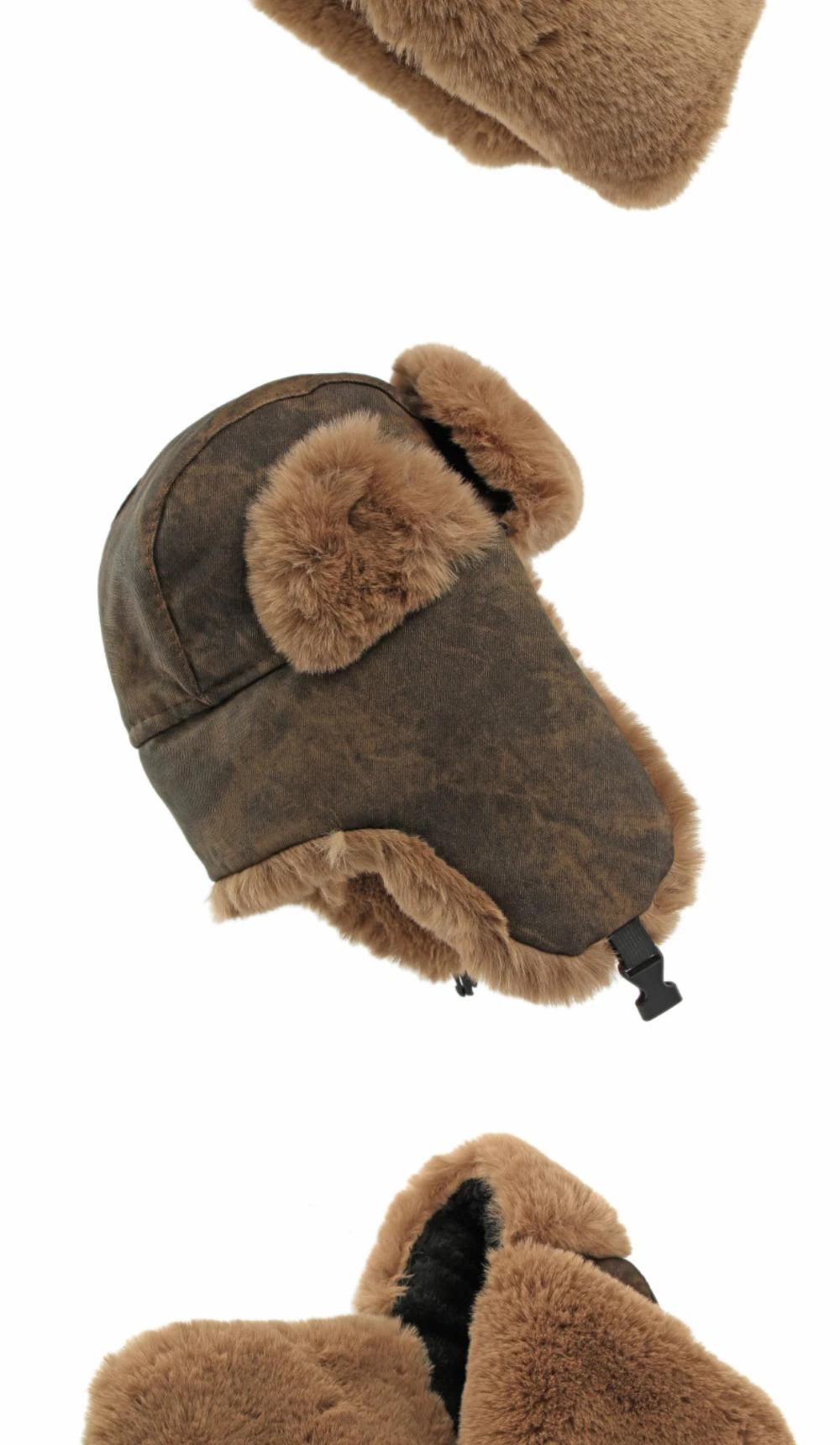 HT4983 Russian Hat Thick Warm Winter Hats for Men Women Fluffy Fur Russian Hat Male Female Ski Earflap Cap Windproof Bomber Hat