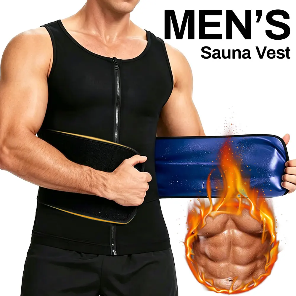 Men's Sweat Compression Waist Trainer Vest Belly Sweat Belt Zipper Tank Top Workout Enhancing Body Shaper Shapewear Corset Shirt Suit