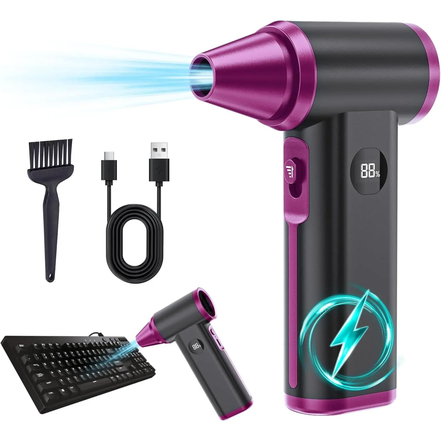 Duster- 130000RPM Rechargeable Electric Air Duster for PC Keyboard, Mini Dust Blower Cordless Air Blower Jet Dryer Turbo Fan Handheld Blower for   Office