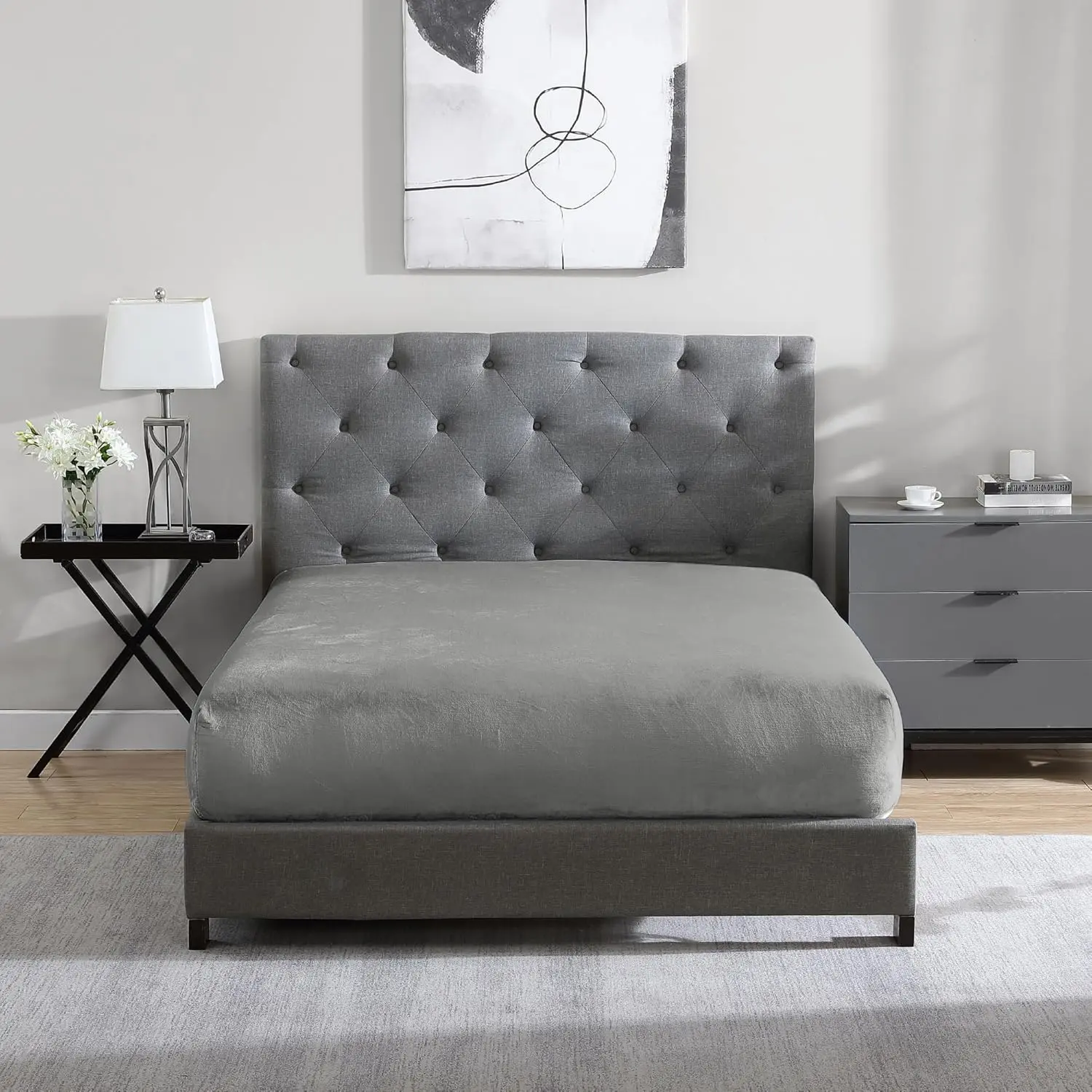 Queen Fitted Sheet with 12" Deep Pocket, Ultra Soft Thick Plush Microfiber, Cozy Warm All Season Bedding Sheet, Grey