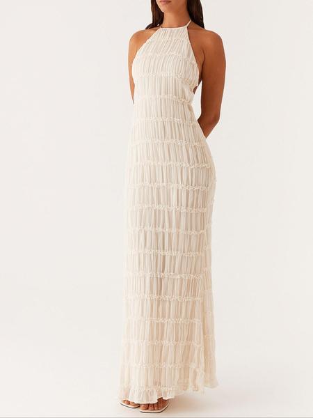 Women's Elegant Backless Halter Maxi Dress, Stylish Beach Vacation Dress for Summer, Romantic Casual Evening Wear