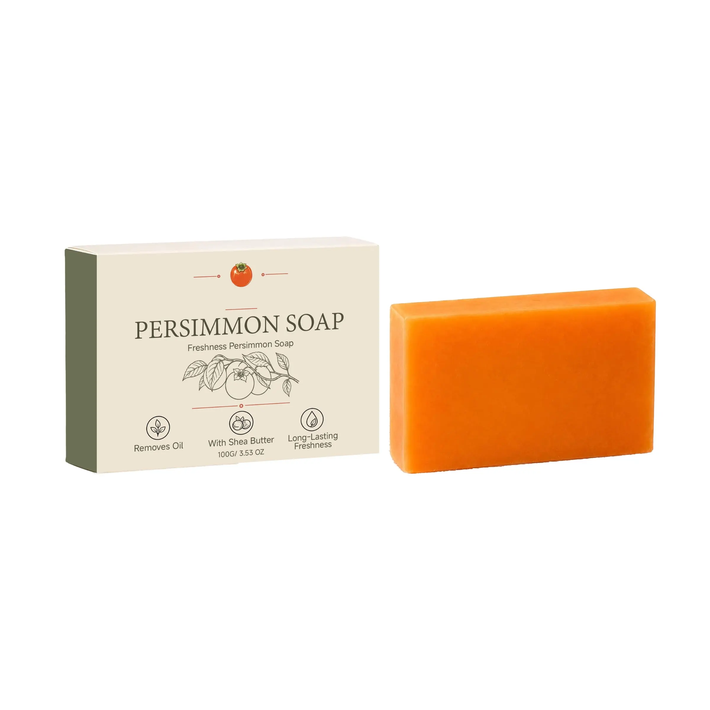 Refreshing Persimmon Cleansing Soap, Daily Full Body Cleanse, Moisturizing and Nourishing, Easy to Rinse Bath Soap, Gentle on Skin
