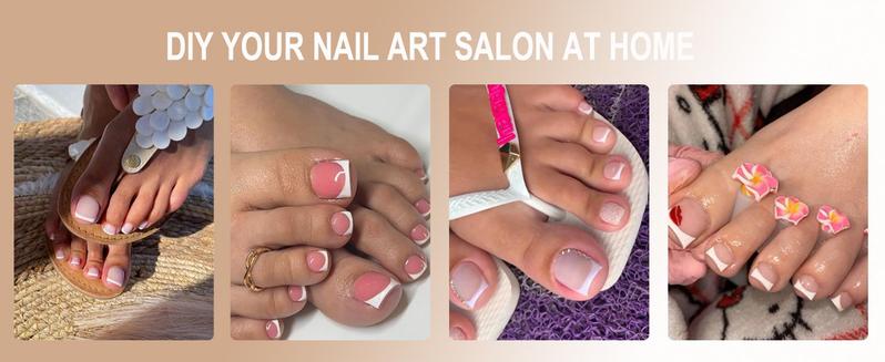 Toe Nail Tips, Brown Soft Gel Press On Toenails, 150Pcs Short Square French Toenail Full Cover Press On Fake Toe Nails Salon Home DIY 15 Sizes