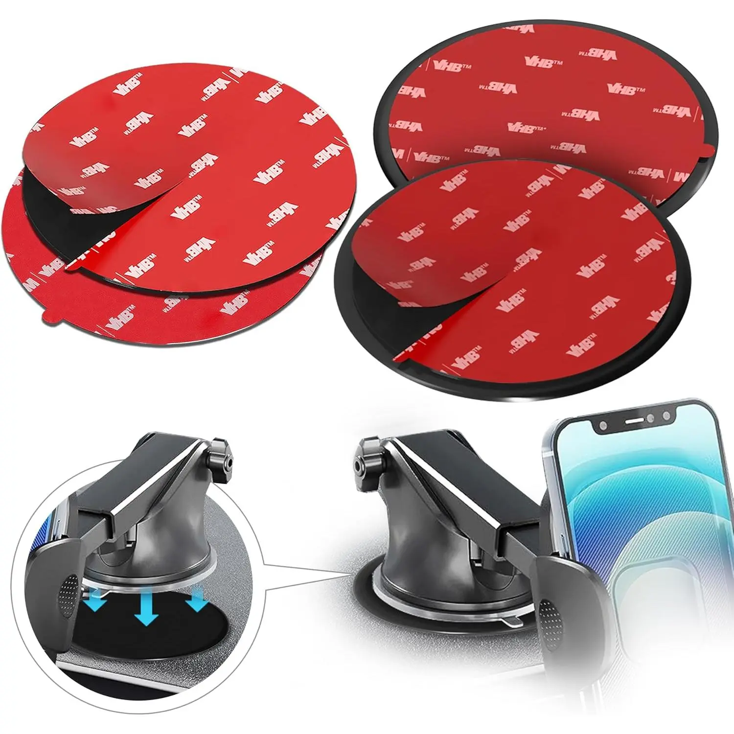 Dashboard Adhesive Mounting Disk Set for Suction Cup  Mounts – 3.15" (80mm) Flat Surface Pad for Phone Holder & GPS –  Hold  Curved Dashboards – Includes 2 Disks & 2  Pads