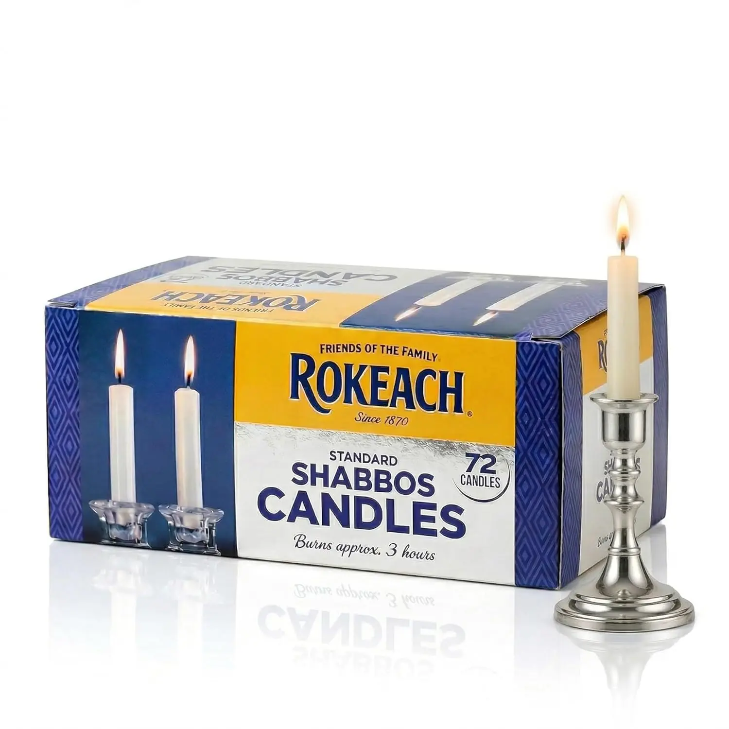 Standard Shabbat Candles, 72 Count, White Paraffin Wax Sabbath Candles with 3-Hour Burn Time