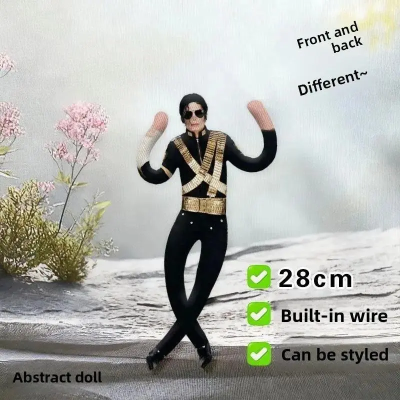 28cm Michael Jackson Bendable Stuffed Doll Plushie with Skeleton Body Abstract Ornament for Fans Surprise Gift
