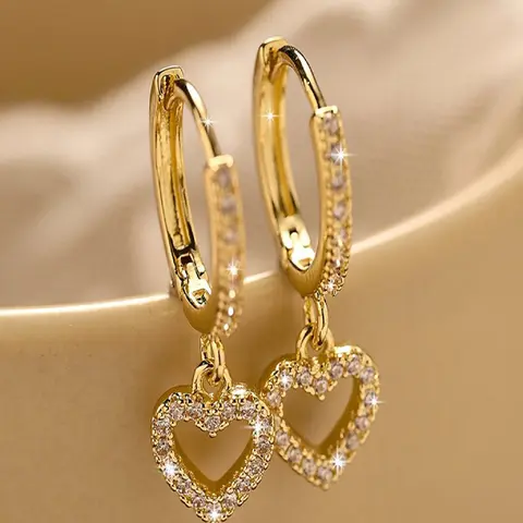 Women's Heart Dangle Earrings, Zircon Embedded Stud Pendant, Elegant Jewelry for Wedding, Valentine's Day, Birthday Gifts, Fashion Dangle Earrings