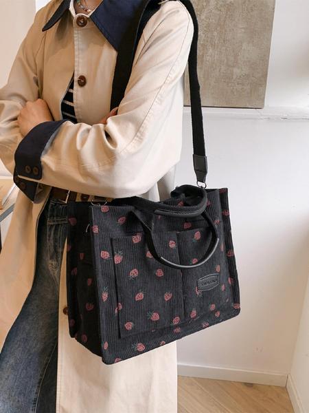 Women's Strawberry Pattern Tote Bag & Purse, Casual Versatile Shoulder Bag & Coin Purse, Trendy High-quality Daily Commuting Bag, Fashionable Bag, Fashionable Patterned Bag