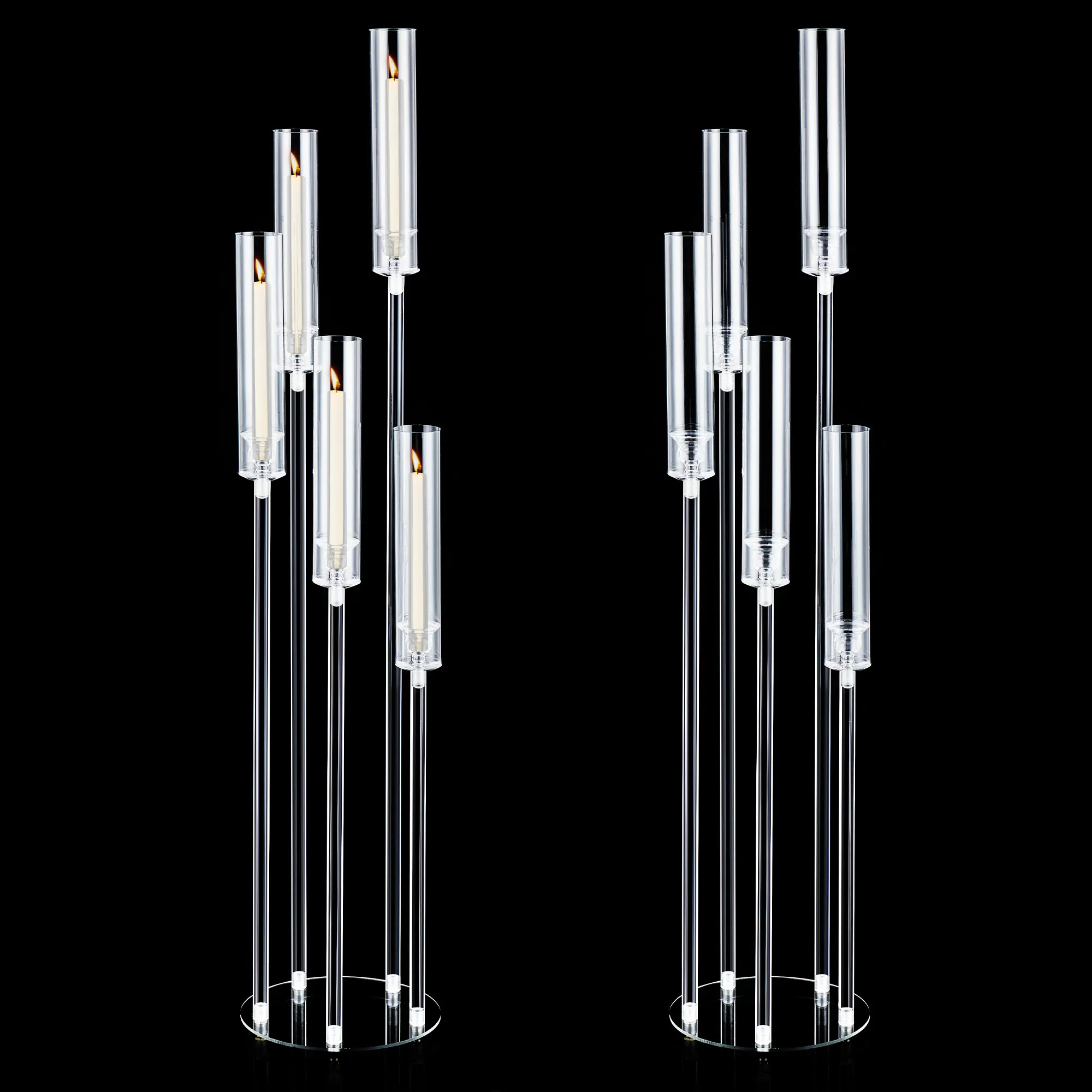 2Pcs 5 Arm Acrylic Candelabra Centerpieces for Tables, Clear Candle Holder for Wedding, Floor Candelabro Holders