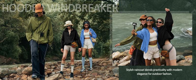 Yousify Womens Waterproof Rain Jackets Lightweight Zip Up Raincoat Outdoor Hiking Hooded Windbreaker with Pocket