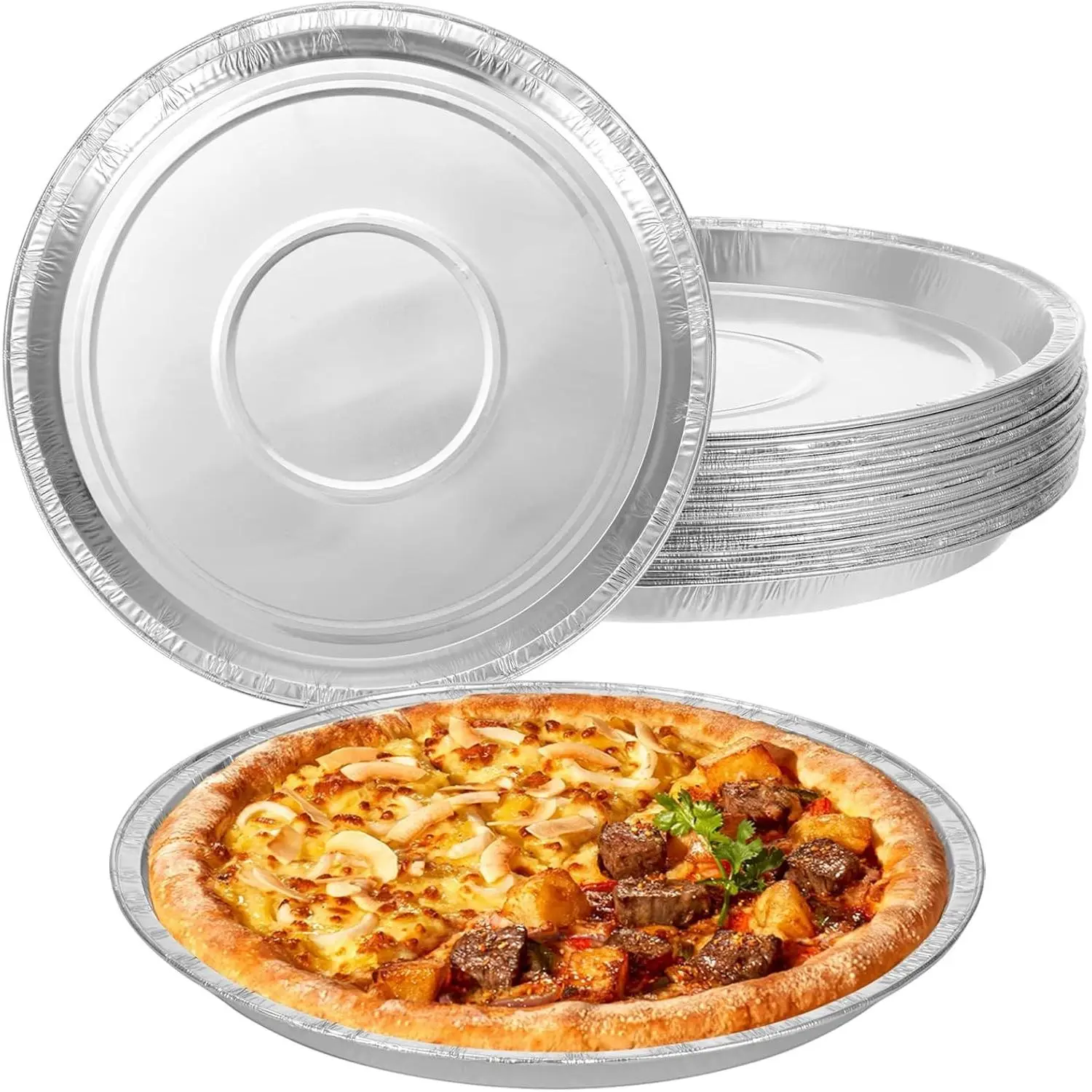 20 Pcs 12 Inch Round Disposable Aluminum Foil Pizza Pans Oven Safe Bakeware Serving Trays for Baking Pizzas Cookies Cakes Party Activities Decorations