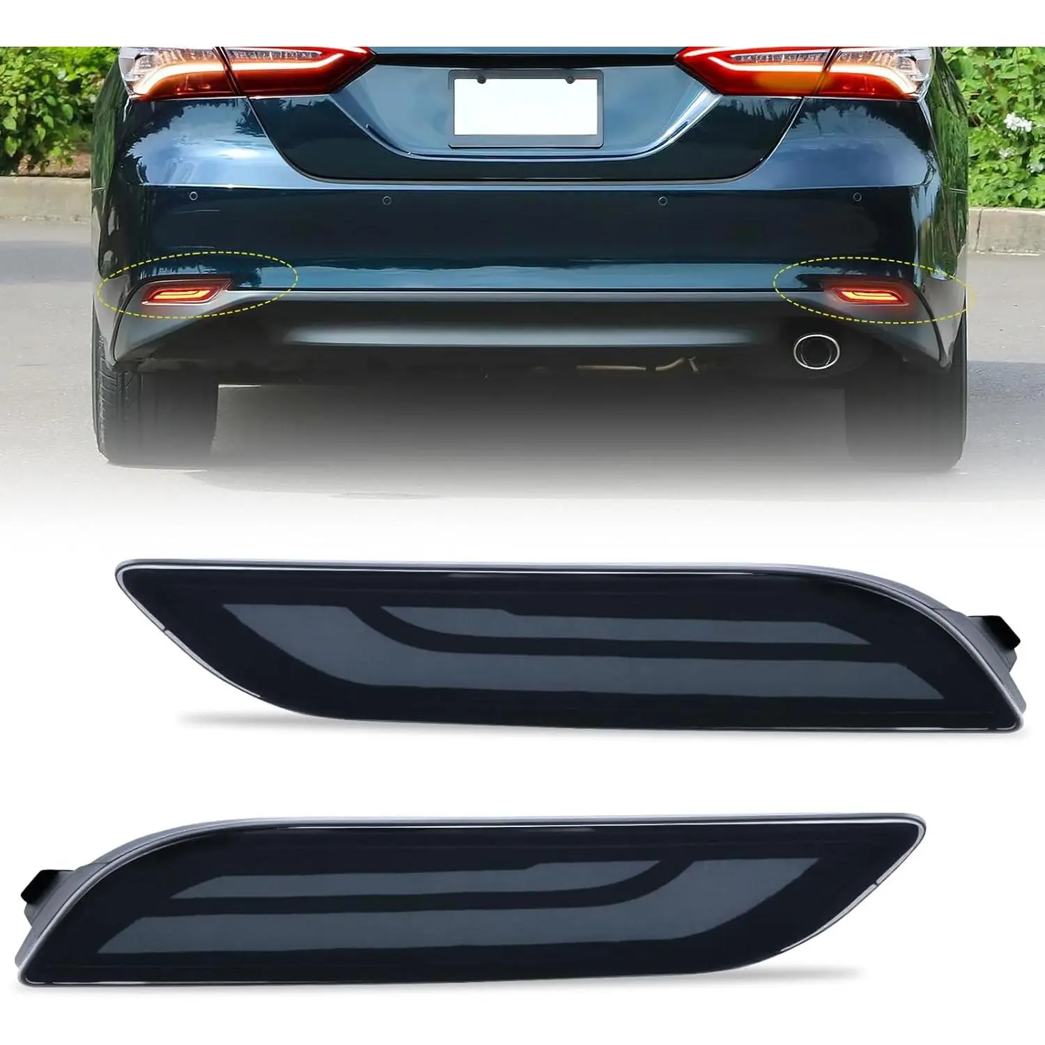 Nilight Rear Bumper Tail Lights for Cars, Smoke Lens LED Reflector Lamps Compatible with 2018-2025 Toyota Camry, Brake Turn Signal Sequential Flashing Driving Taillights