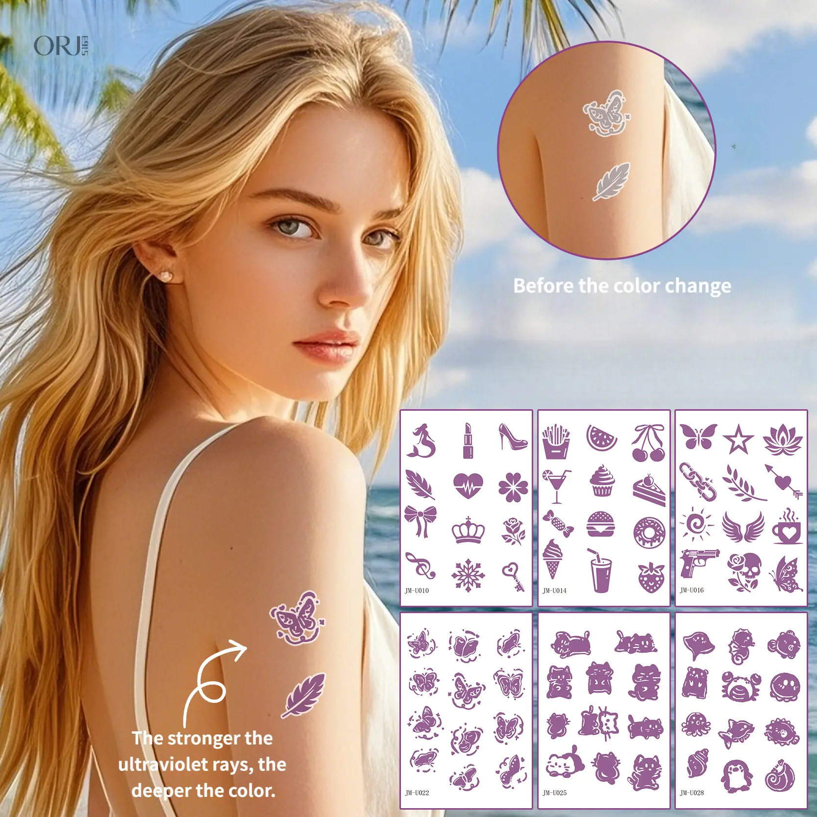 UV Sensitive Color Changing Temporary Tattoo Stickers, Sunscreen UV Test Indicator Tattoos For Swimming Outdoor Sports Travel, Waterproof Light Sensor UV Detection Decals Removable Skin Safe Summer Essential Accesso,Silver,Snowman,Ging,b,charm,accessories