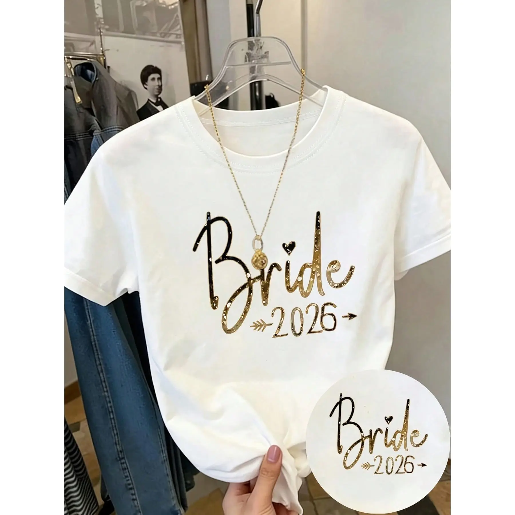 Bride 2026, Bride Print Tshirt Short Sleeve Crew Neck Casual Top For Summer Spring, Women'S Clothing