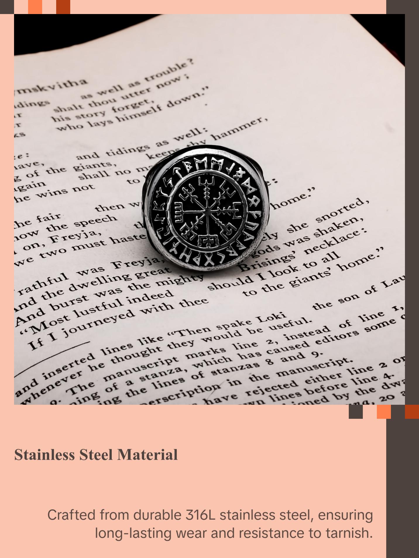 Viking Vegvisir Rune Ring 316L Stainless Steel