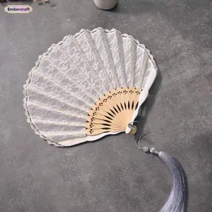 Women's 41cm Vintage Black Lace & Bamboo Lightweight Foldable Hand Fan with Tassel - Home Decor, Wedding Accent, Summer Cooling