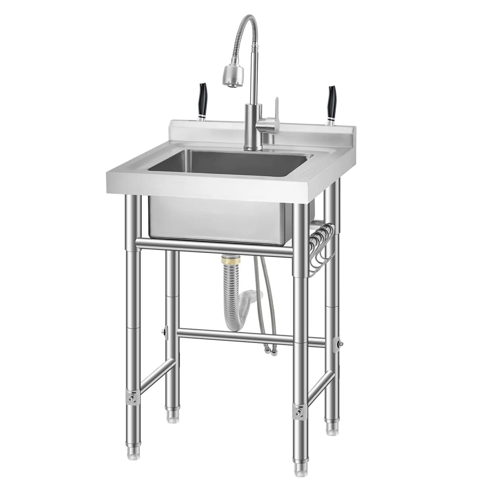 GARVEE 304 Stainless Steel Single Bowl Utility Sink with Faucet, Adjustable Legs, Storage Shelf, S-Hooks, and Hot & Cold Water Pipes for Kitchen, Laundry, Garage, Farm, and Outdoor Use