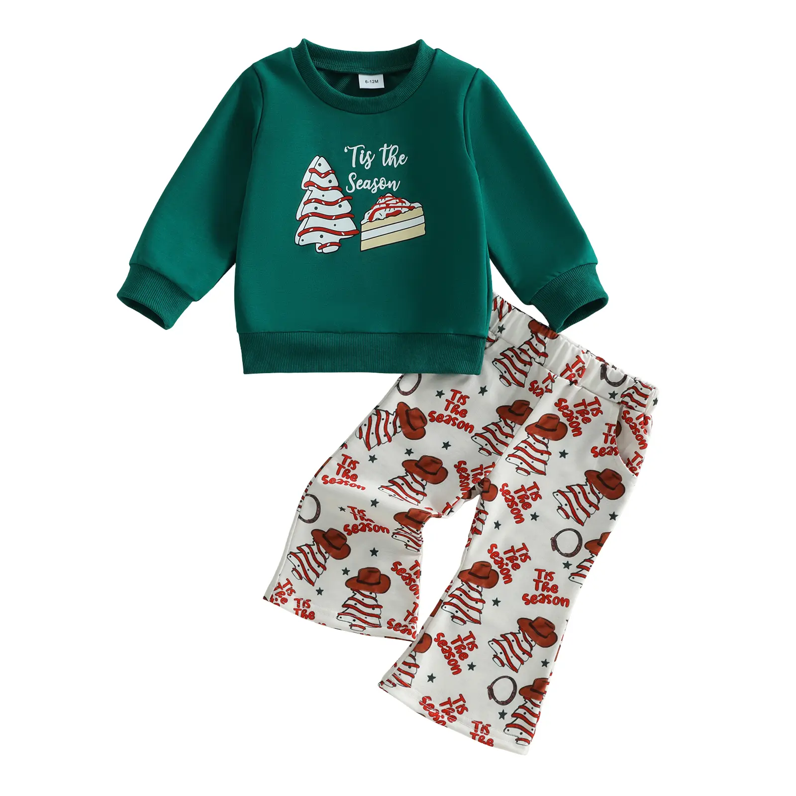 Toddler Baby Little Girl Christmas Outfit Long Sleeve Sweatshirt Pullover and Bell Bottom Pants Set Fall Winter 6M-4T